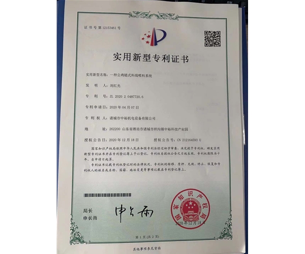 一种公鸡链式料线喂料系统